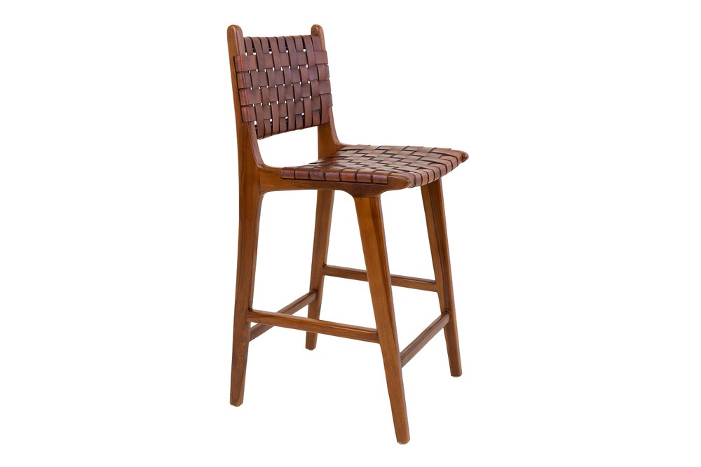 Designová barová židle Jamison hnědá kůže - Skladem