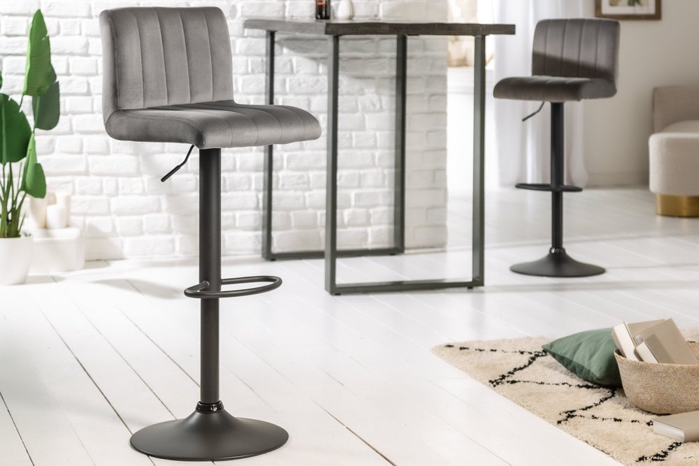 Designová barová židle Walnut šedý samet 