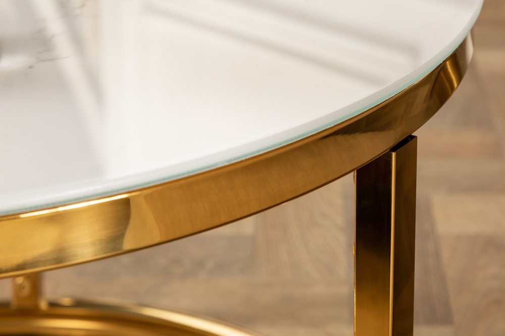 Designový konferenční stolek Latrisha 60 cm imitace mramoru - bílý - Skladem