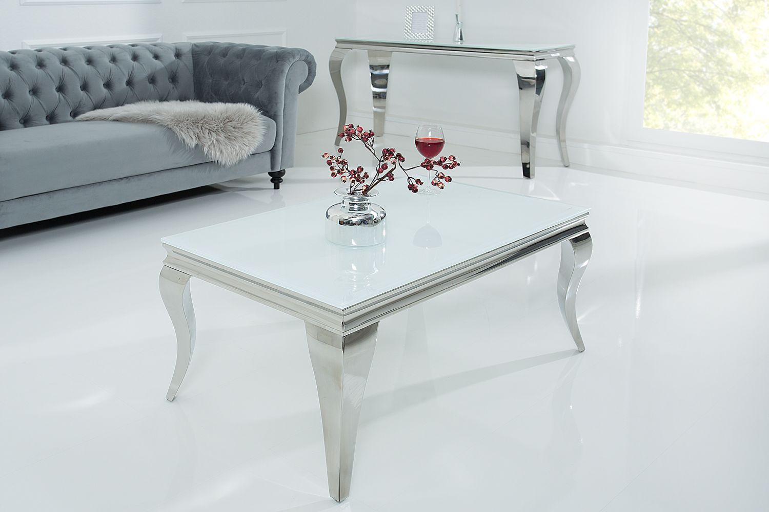 Dizajnový konferenční stolek Rococo bílý / stříbrný 