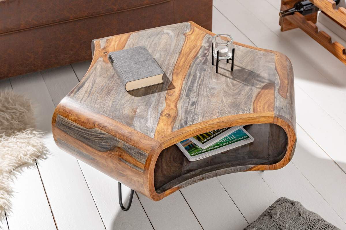 Designový konferenční stolek Lorelei, 70 cm, sheesham, šedý 