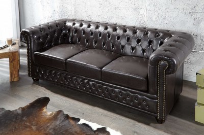 Luxusní dizajnová troj-sedačka Chesterfield tmavě hnědá