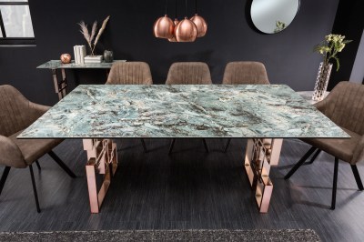 Designový jídelní stůl Salus 200 cm tyrkysový - vzor mramor
