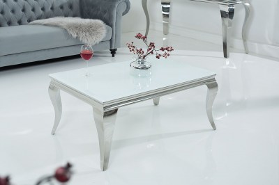 Dizajnový konferenčný stolík Rococo biely / strieborný