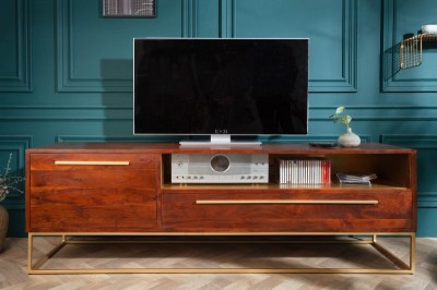 Designový TV stolek Malakai 165 cm přírodní akácie - zlatý